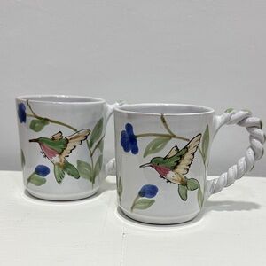 Hand-Painted Earthenware Hummingbird Mugs - Set of 2